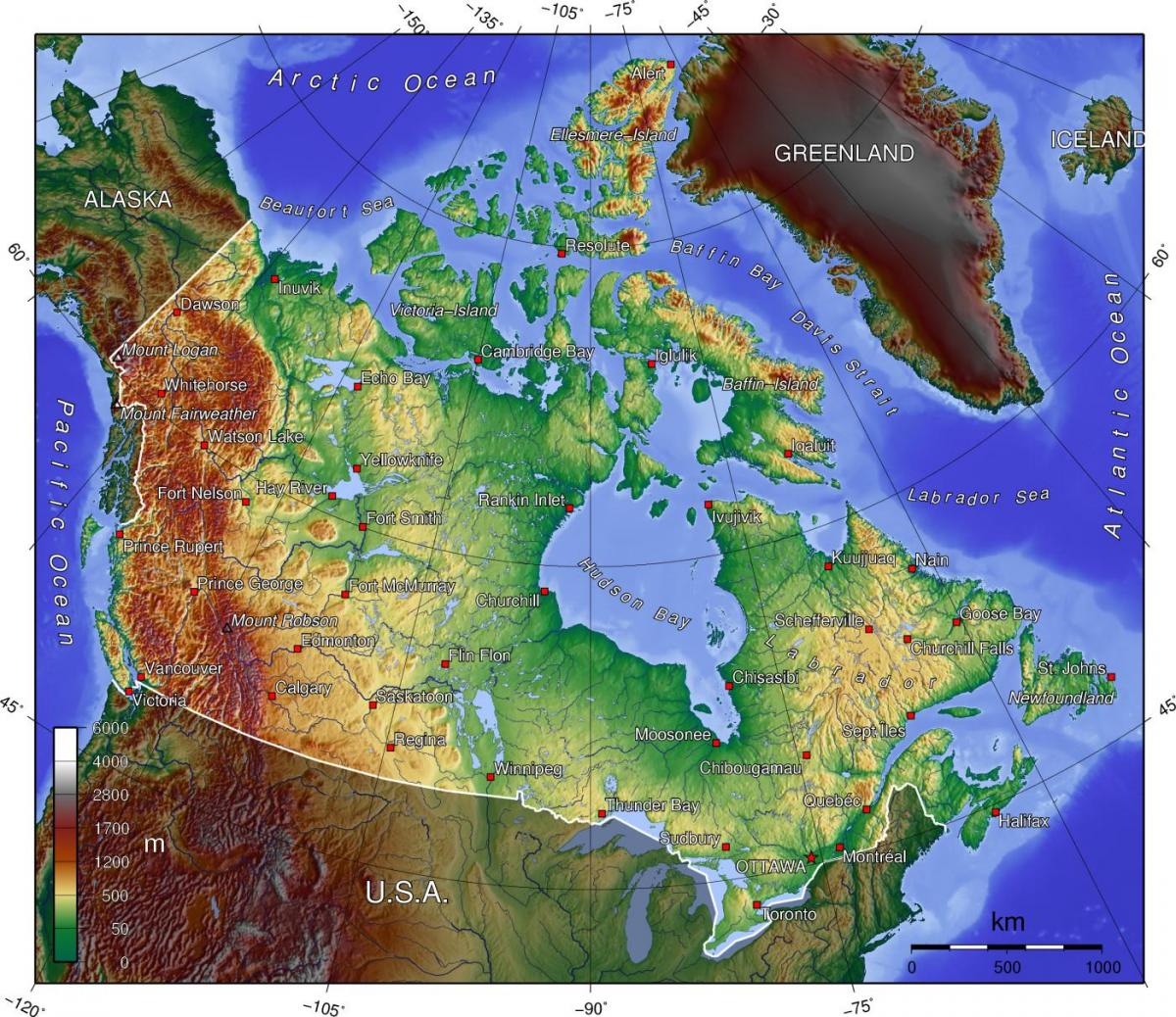 Топографическая карта Канады
