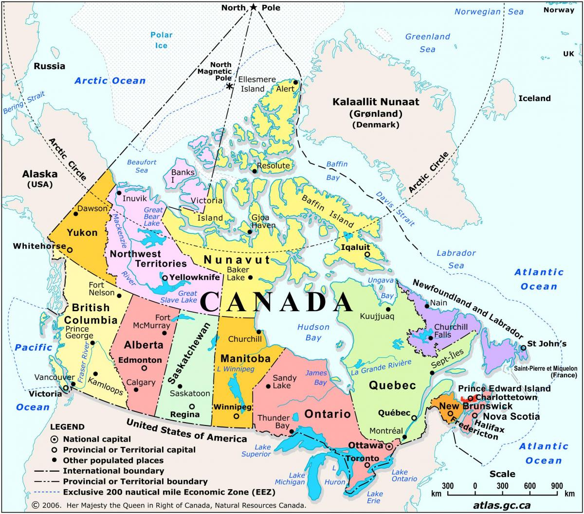 Карта Канады с основными городами